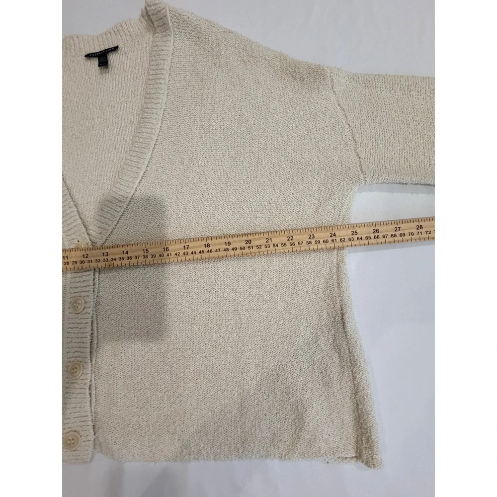 Eileen Fisher Womens Cardigan Cream M Organic Cotton Knit Button Up V-Neck Peru